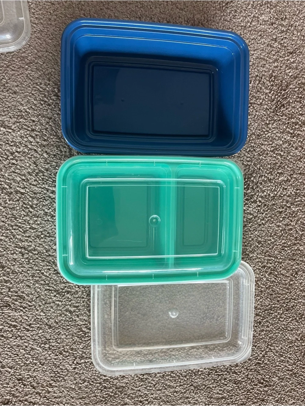 Set of Blue, Teal and Clear Food Storage Containers